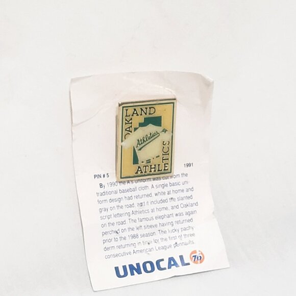 Oakland A's Athletics 1988 Uniform Unocal 76 Lapel Pin Card #5 Baseball 1" - Picture 2 of 4